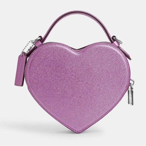 NWT Coach Heart Leather Convertible Crossbody Bag in Pink Lilac Metallic - Picture 4 of 16